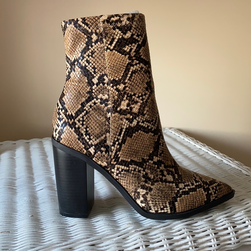 Lulus tan snake mid calf booties